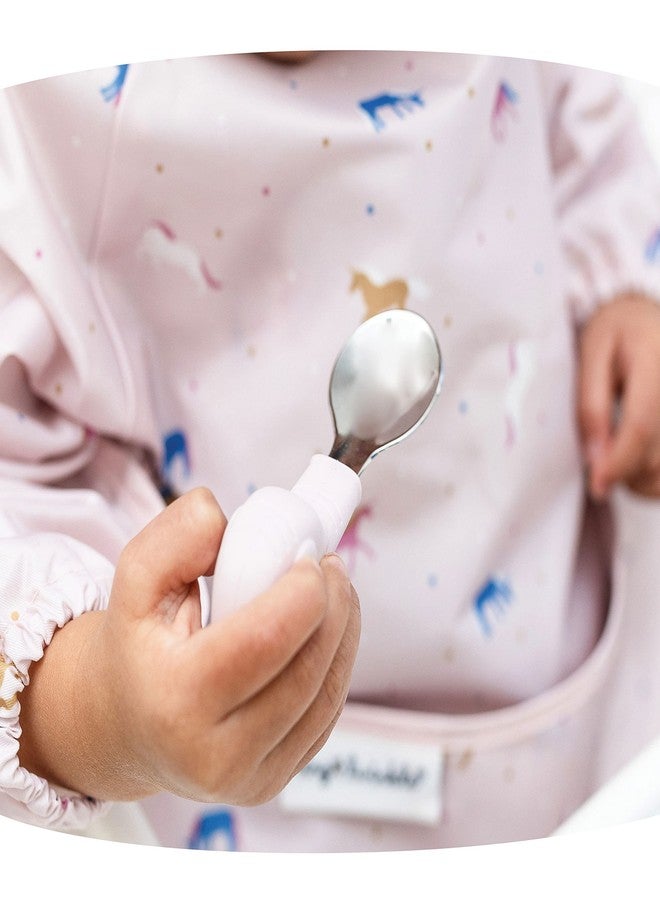 Tiny Twinkle Easy Grip Toddler Utensils Spoon and Fork Set - BPA & Phthalate Free Utensil Sets, Kids Silverware With Silicone Handle, Baby Led Weaning Supplies for 12 Months & Up (Pink Elephant) - Image 2